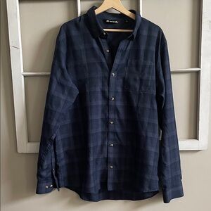 Travis Mathew Dark Navy Plaid Button-Down Shirt